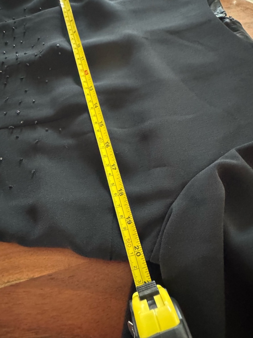 Donna Morgan Black Dress, Sequin Embellishments, 3/4 sleeves, buttons down back - Picture 3 of 12